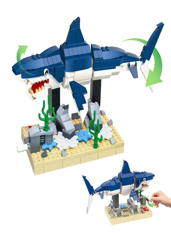 TNDCKP Shark Building Block Set with Rotating Display Stand, Swimming Ocean Animal Model, Compatible with Lego 630 Accessory, Creative Home Decor, Easter, Birthday Gift for Adults, Teens, Kids, 4+, 369Pcs - Image 1